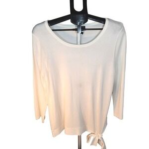 New Directions Large Ivory Scoop Neck Sweater‎ Side Tie Detail NWT